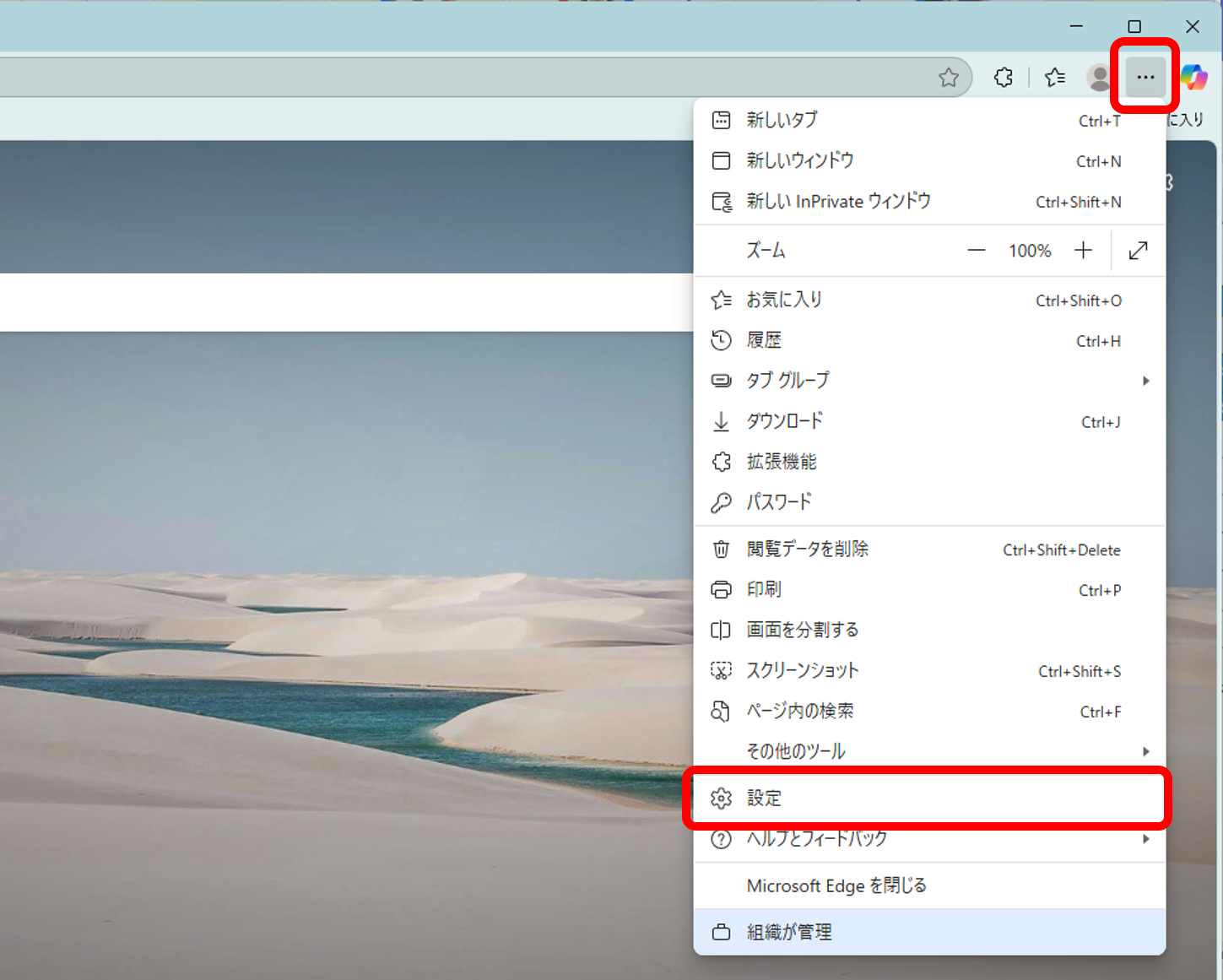 説明画面（Microsoft Edge)